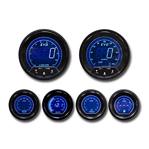 MOTOR METER RACING EVO Series Digital 6 Gauge Set - Blue & Red Switchable LED - 3-3/8